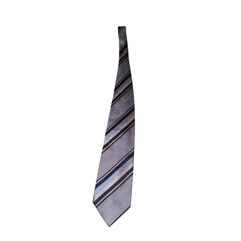 Fusion Mens Striped Silk Tie In Blue & Gold Tones
